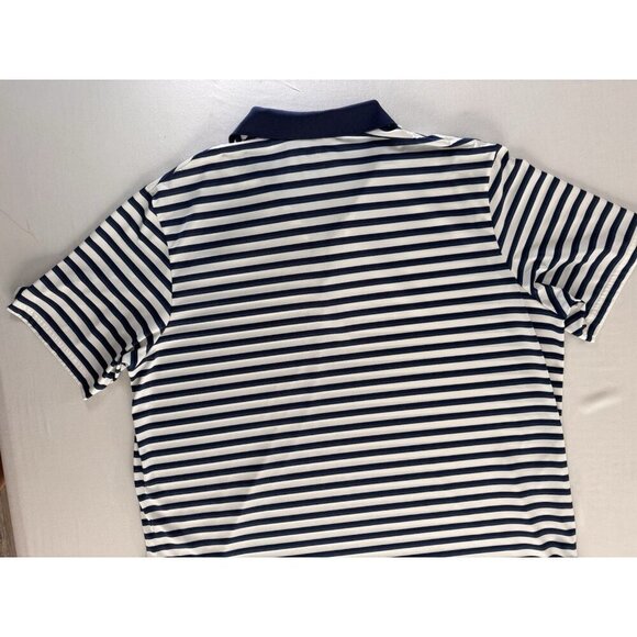 Adidas Polo Shirt Mens XXL Performance Navy White Striped 2XL Logo Golf Sports - Picture 12 of 15